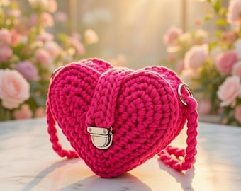 Crochet Heart Bag Pattern PDF + Video Tutorial, Heart Purse Crochet Pattern, Crochet Shoulder Handbag, Easy Crochet Bag Pattern