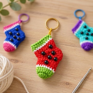 Häkelanleitung für einen Schlüsselanhänger mit Socken (PDF + Video-Tutorial), Amigurumi-Schlüsselanhänger, DIY-Schlüsselanhänger-Geschenk