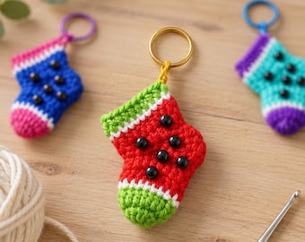 Crochet Socks Keychain Pattern PDF + Video Tutorial, Amigurumi Keyring, DIY Keychain Gift
