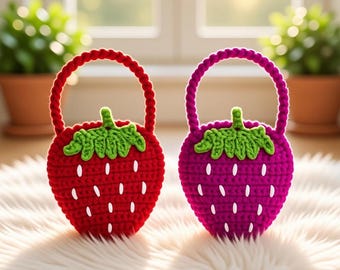 Crochet Strawberry Bag Pattern + Video Tutorial | PDF Crochet Purse, Handmade Summer Tote, DIY Crochet Pattern