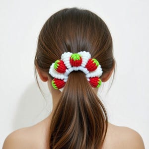 Crochet Strawberry Hair Scrunchie Pattern (PDF) image 1