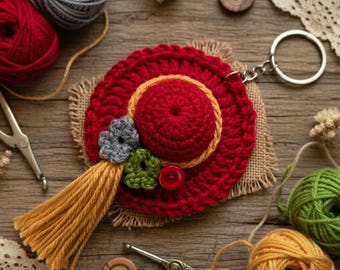 Crochet Hat Keychain Pattern: Mini Flower Schlüsselanhänger PDF + Video Tutorial, einfacher DIY Taschenanhänger, handgemachtes Geschenk, anfängerfreundliches Design