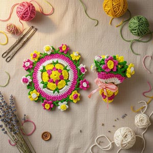 Crochet Flower Coaster Pattern: Rose Bouquet (PDF Pattern)