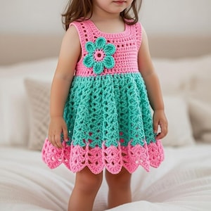 Patrón de vestido de bebé a crochet, patrón de vestido en PDF, vestido de encaje a crochet, vestido de Navidad para niña, vestido de bebé rosa, vestido de encaje color marfil