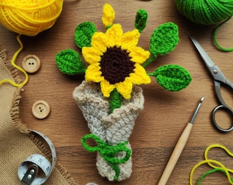 Crochet Sunflower Bouquet Keychain PDF Pattern + Video Tutorial | Flower Amigurumi | Bag Charm DIY