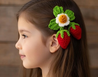 Crochet Strawberry Hair Clip Pattern: PDF + Video Tutorial, Easy DIY Hair Accessory, Cute Handmade Gift, Beginner-Friendly Crochet Project