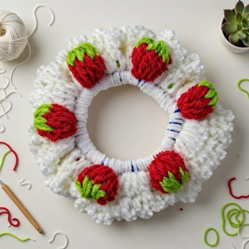 Crochet Strawberry Hair Scrunchie Pattern (PDF) image 3