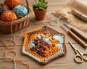 Crochet Hexagon Motif Pattern: Easy Granny Square PDF + Video Tutorial, Handmade Crochet Block for Blankets, Bags, Decor & Gifts