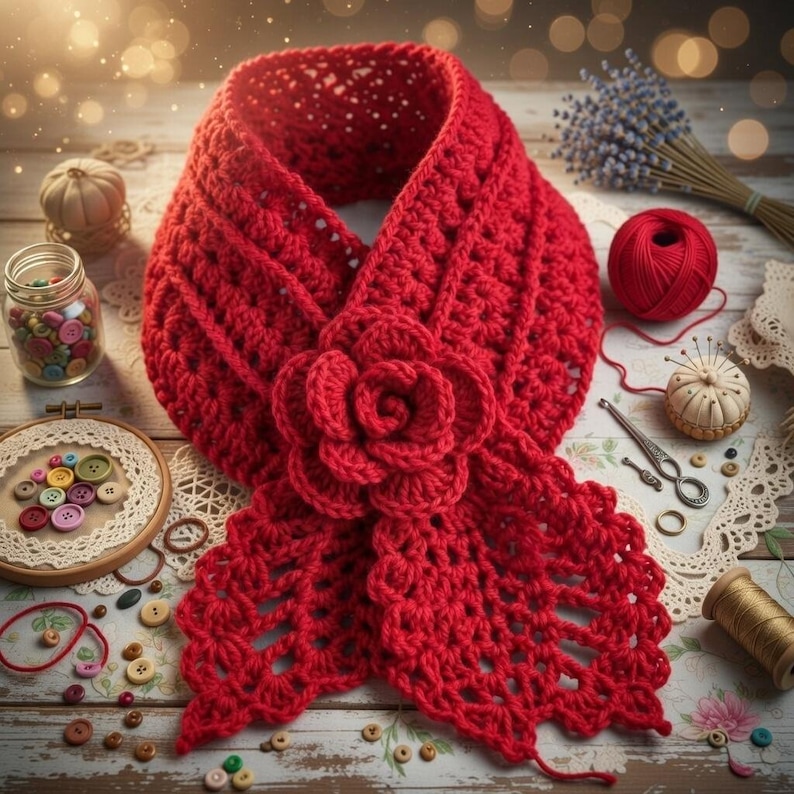 Boho crochet scarf showing fringe details and textured crochet stitches
