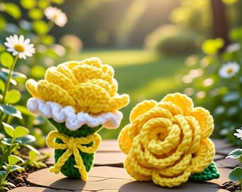 Crochet Flower Bouquet Pattern: PDF Download + Photo & Video Tutorial, Easy DIY Handmade Flowers, Home Decor - Gift Idea, Beginner-Friendly