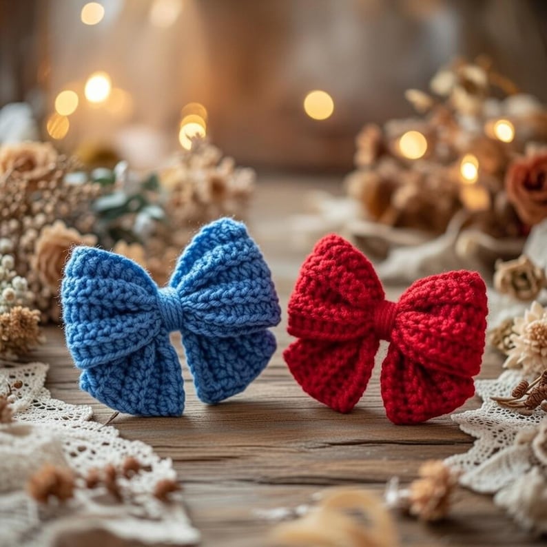 Handmade crochet bow accessory on hair clip