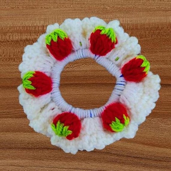 Crochet Strawberry Hair Scrunchie Pattern (PDF)
