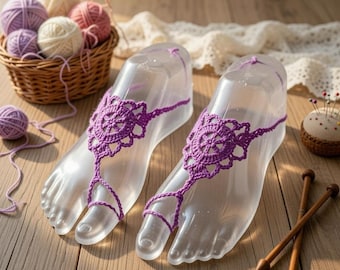 Crochet Barefoot Sandal Pattern: PDF + Video Tutorial, Easy Boho Beach Jewelry, Summer Festival Footwear, Handmade Gift, Beginner Friendly