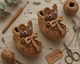 Crochet Bear Bootie Pattern: PDF + Video Tutorial, Baby Shoes, DIY Newborn Slippers, Handmade Gift, Beginner-Friendly (Instant Download)