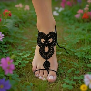 Patrón de sandalia descalza de crochet: Tobillera bohemia de playa (PDF, videotutorial, fotos paso a paso para principiantes y regalos)