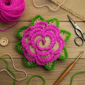 Patrón de flor de crochet 3D: Tutorial fotográfico de una rosa multicapa (Descarga digital)