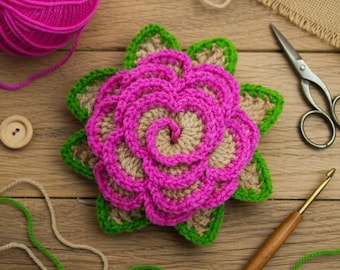 3D Crochet Flower Pattern: Multi-Layered Rose Photo Tutorial (Digital Download)