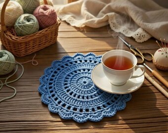 Silk Crochet Coaster Pattern: Round Motif PDF + Video Tutorial, Elegant Handmade Drink Coaster for Kitchen, Home Decor & Gift Ideas