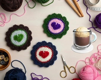 Crochet Round & Heart Coaster Pattern (Digital Download)