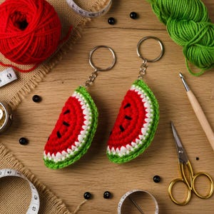 Crochet Watermelon Keychain Pattern: Amigurumi Fruit Keyring PDF + Video Tutorial, Cute DIY Bag Charm, Handmade Gift & Beginner Project