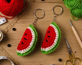 Crochet Watermelon Keychain Pattern: Amigurumi Fruit Keyring PDF + Video Tutorial, Cute DIY Bag Charm, Handmade Gift & Beginner Project