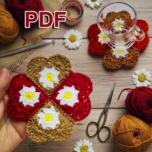 Padrão de porta-copos em crochê em formato de coração em PDF + tutorial em vídeo | Tapete de crochê fácil em formato de coração para iniciantes