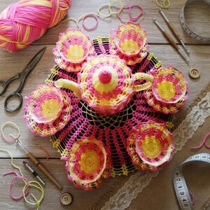 Amigurumi Tea Set Crochet Pattern PDF + Video Tutorial, Tea Party Play Food Pattern, Crochet Tea Toy, Pretend Play Pattern