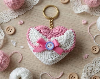 Crochet Heart Keychain Pattern PDF + Video Tutorial, Cute Heart Keyring Crochet Pattern, Easy Valentine Gift Crochet, DIY Bag Charm