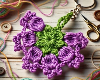 Crochet Flower Keychain Pattern – PDF + Video Tutorial – Easy Beginner Crochet, DIY Bag Charm, Boho Accessory, Cute Gift Idea