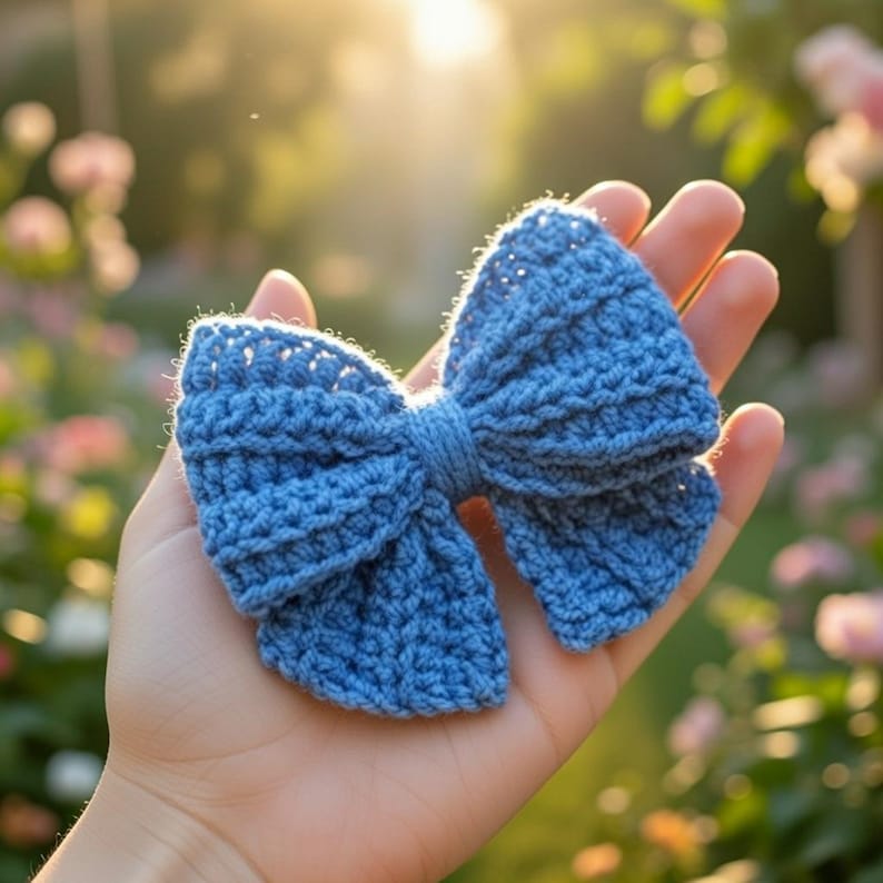 Digital crochet bow hair clip pattern