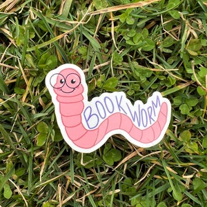 Bookworm Illustration Vinyl Sticker, 2.7” x 1.9”