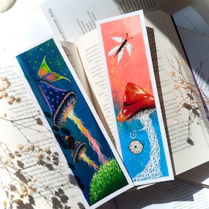 Set of two bookmarks with mushrooms Hand-painted bookmarks Book lovers gift Gift for Art and Literature Lovers Reading Accessories Booktok zdjęcie 10