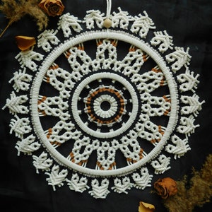 Beautiful macrame mandala / White mandala with copper and black additions / Elegant mandala on the wall / Boho mandala / Wall macrame/Gift