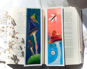 Set di due segnalibri con funghi Segnalibri dipinti a mano Regalo per gli amanti dei libri Regalo per gli amanti dell'arte e della letteratura Accessori per la lettura Booktok