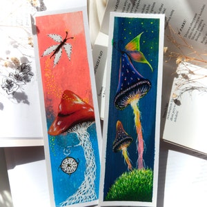Set of two bookmarks with mushrooms Hand-painted bookmarks Book lovers gift Gift for Art and Literature Lovers Reading Accessories Booktok zdjęcie 7