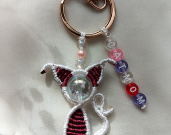 Cat Mom keychain Animal keychain Cat Mom accessories Cat lover's gift Lanyard fob Pet keyring Macrame cat accessories Mom gift Cat keychain