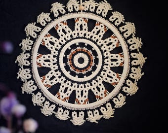 Beautiful macrame mandala / White mandala with copper and black additions / Elegant mandala on the wall / Boho mandala / Wall macrame/Gift