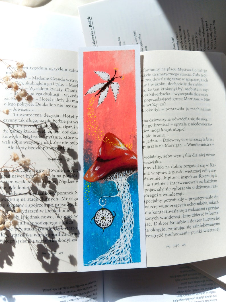 Set of two bookmarks with mushrooms Hand-painted bookmarks Book lovers gift Gift for Art and Literature Lovers Reading Accessories Booktok zdjęcie 3