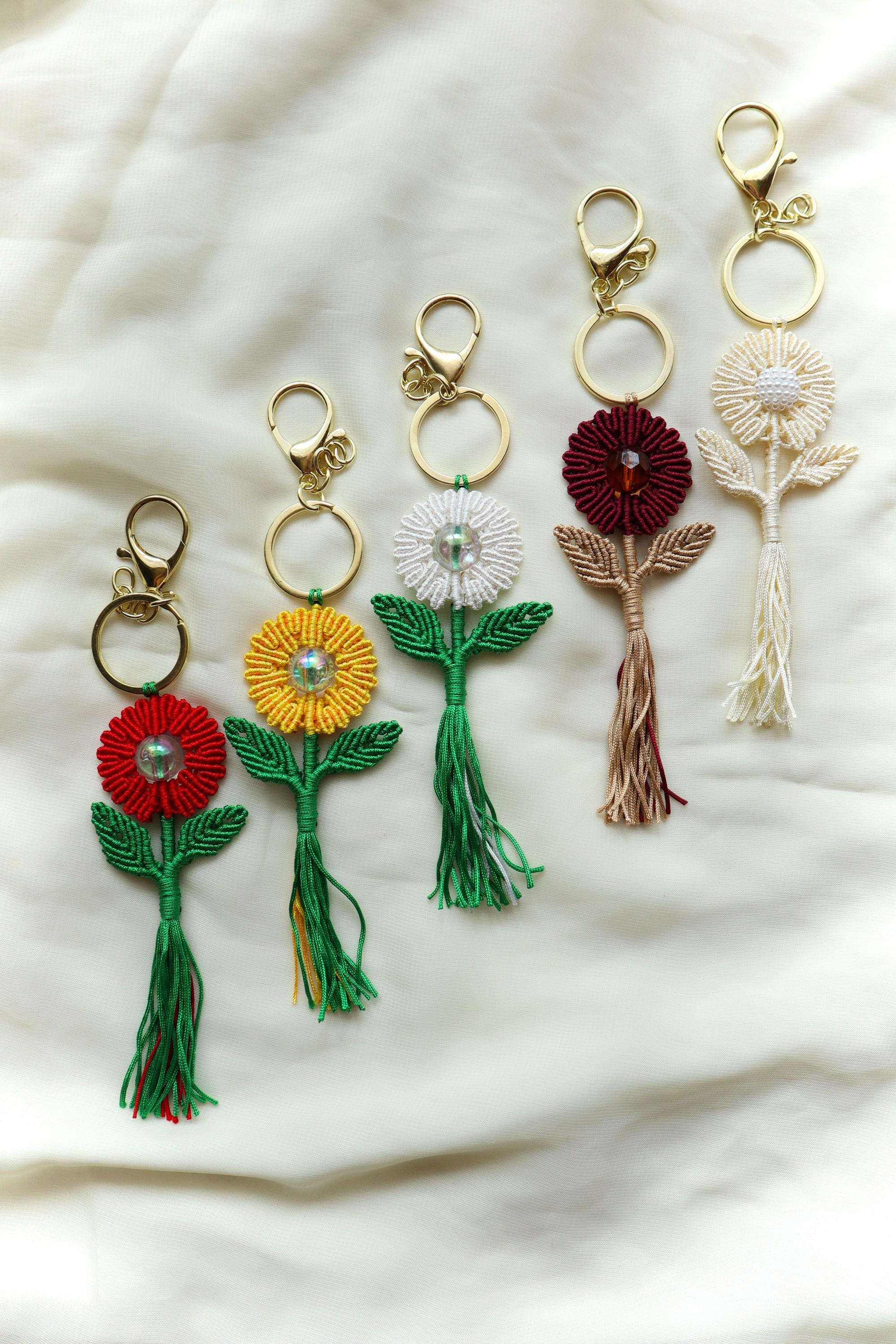 Macrame Flower Keychain Flower Keychain Backpack Decoration Bag ...