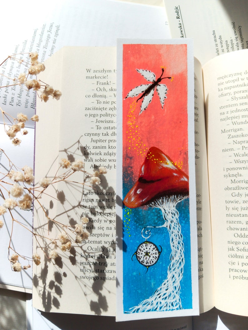 Set of two bookmarks with mushrooms Hand-painted bookmarks Book lovers gift Gift for Art and Literature Lovers Reading Accessories Booktok zdjęcie 6