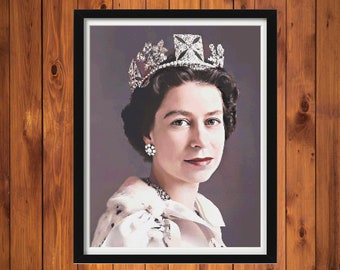 Young Queen Elizabeth II portrait cross stitch pattern chart