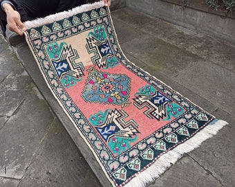 Vintage Turkish Mini Rug: Floral Anatolian Doormat (2x3)