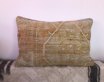 16x24 Turkish Cushion Cover – Handmade Natural Wool Pillow, Vintage Art Deco Home Decor