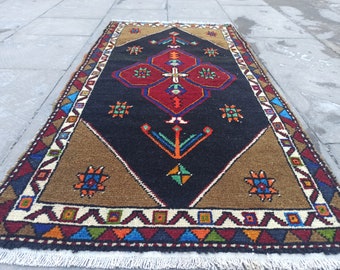 Vintage Turkish Wool Rug 2x3: Handmade Boho Decor