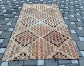 Tapis Kilim en laine Adana Cecim à motifs géométriques : vintage, tricoté à la main (120 x 192 cm)