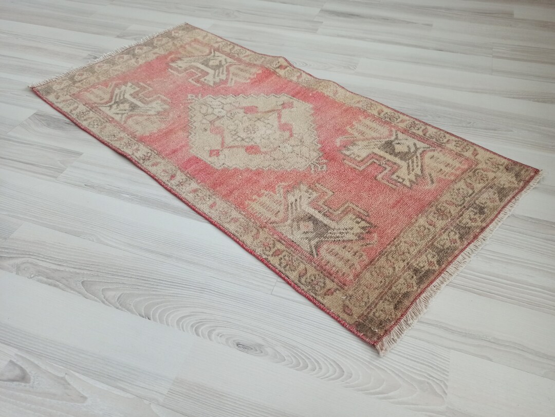 Vintage Turkish Wool Rug 2x3: Pale Anatolian Door Mat - Etsy