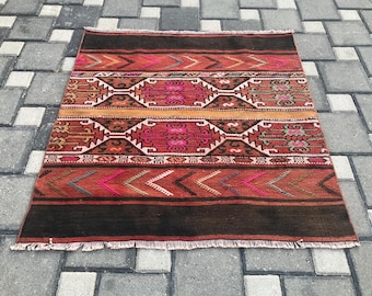 Turkish Vintage Square Kilim Rug 3.3x3.3 ft