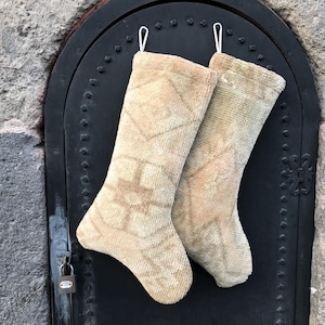 Vintage Turkish Wool Stockings: Pastel Color Wall Decor