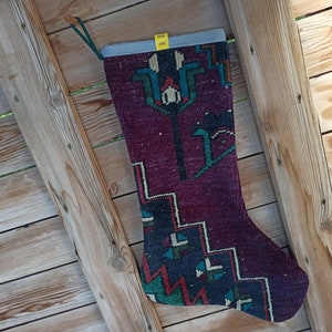 Vintage Turkish Rug Christmas Stocking: Wool Anatolian Decor