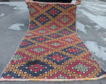 Turkish Kilim Rug, Orange color kilim, Art deco kilim, Handmade pale kilim, Vintage rug, Great patterned, beautiful gift rug, christmas gift